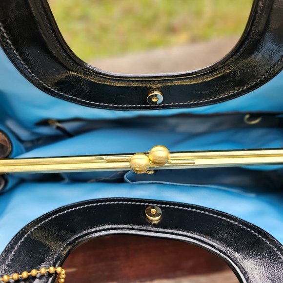 COACH Shoulder Bag Black Patent Leather Satchel Kisslock - Picture 10 of 16